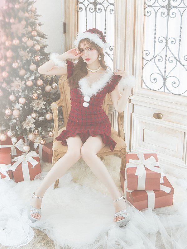 画像3: SALE!【サンタコス 5点セット】【S-XLサイズ/1カラー】マーメイドチェックサンタコスプレ[OF01]