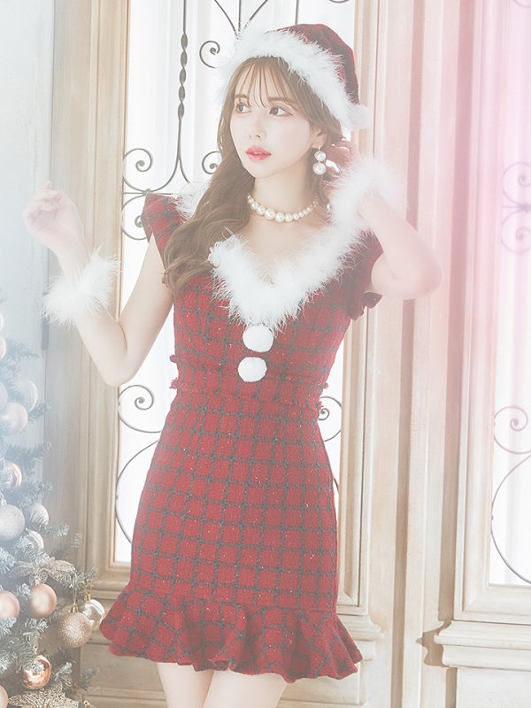 画像4: SALE!【サンタコス 5点セット】【S-XLサイズ/1カラー】マーメイドチェックサンタコスプレ[OF01]