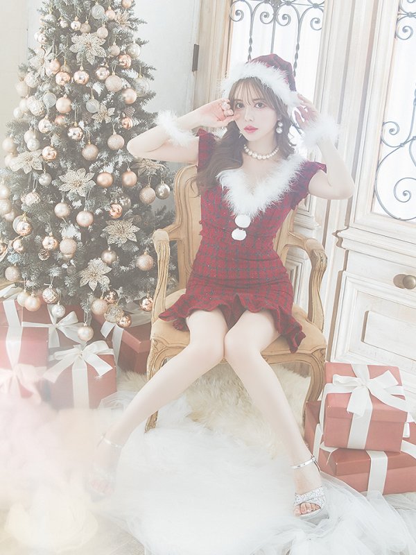 画像7: SALE!【サンタコス 5点セット】【S-XLサイズ/1カラー】マーメイドチェックサンタコスプレ[OF01]