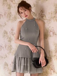 【即日発送】送料無料!アメスリビジューシフォンティアードミニドレス/キャバドレス【XS-Mサイズ/1カラー】[OF01]【SB】