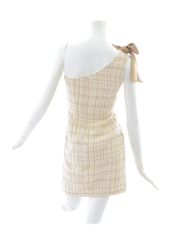 画像14: SALE!リボンワンショルダーツイードチェックミニドレス/タイト/谷間見せ/ミニドレス/キャバドレス【XS-Lサイズ/1カラー】[HC02]【SB】dzj