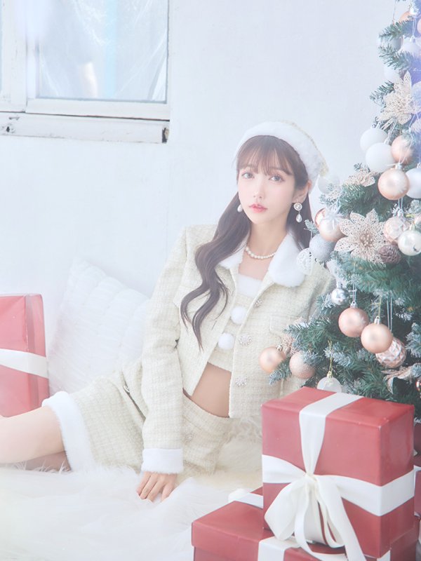 画像28: 【サンタセール！】【サンタコス 5点セット】【XS-Lサイズ/1カラー】ジャケット付きツイードセットアップサンタ[YMT]