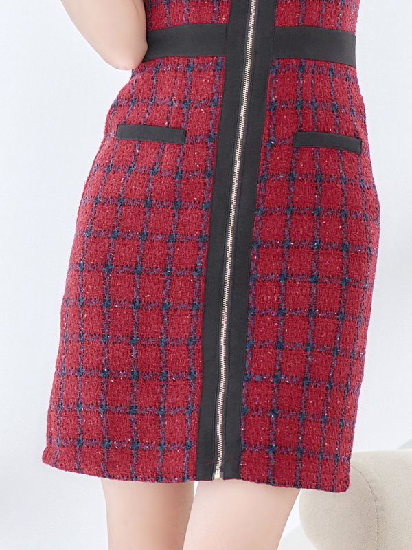 画像19: SALE!ツイードチェックフロントジップミニドレス/ショートスリーブ/谷間見せ/谷間隠し/背中隠し/ミニドレス/キャバドレス 【XS-Mサイズ/1カラー】[HC02] 【SB】dzw