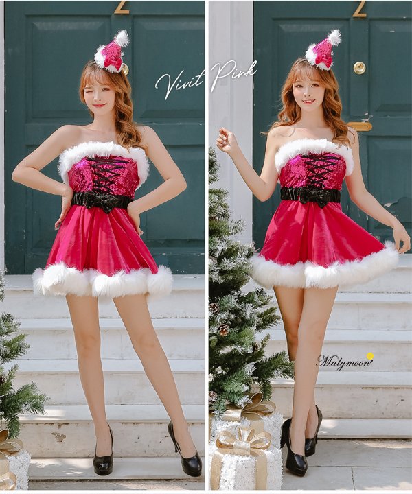 画像8: 【即日発送】【クリスマスコスプレ4点セット】【Malymoon/マリームーン】レースアップxウエストリボンサンタコスプレ【フリーサイズ/8カラー】[YMT]