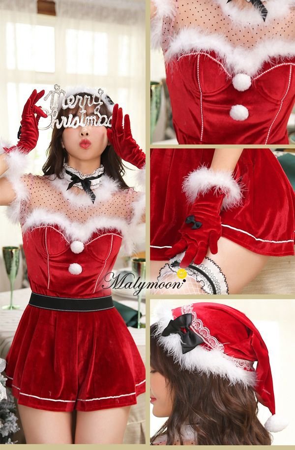 画像10: 【即日発送】【クリスマスコスプレ7点セット】【Malymoon/マリームーン】ドットレースサンタ【フリーサイズ/1カラー】[OF03]