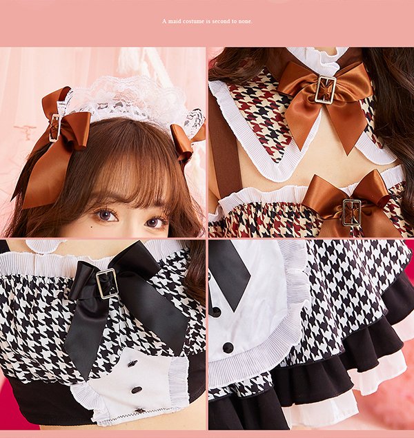 画像10: 【即日発送】2color千鳥柄メイド【マリームーン】【ハロウィンコスプレ7点セット】【フリーサイズ/2カラー】[OF04]