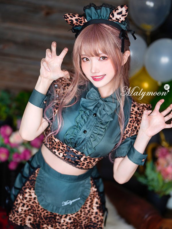 画像1: 【即日発送】レオパードメイド【マリームーン】【ハロウィンコスプレ9点セット】【フリーサイズ/1カラー】[OF01]