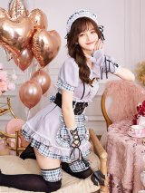 【即日発送】ゴシックチェックメイドドレス【マリームーン】【ハロウィンコスプレ6点セット】【フリーサイズ/2カラー】[OF04]