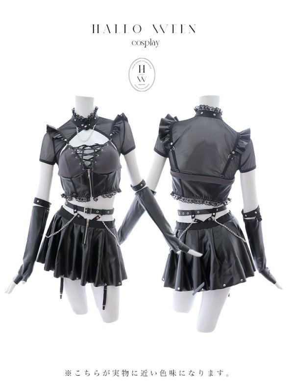 画像11: 【即日発送】【ハロウィン】ディープブラックエナメルジップヴィラン【Malymoon/マリームーン】 【コスプレ6点セット】【フリーサイズ/1カラー】[HC03]