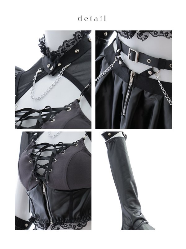 画像13: 【即日発送】【ハロウィン】ディープブラックエナメルジップヴィラン【Malymoon/マリームーン】 【コスプレ6点セット】【フリーサイズ/1カラー】[HC03]