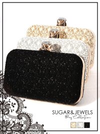 【3カラー】レース＆グリッタークラッチバッグ[OF03]