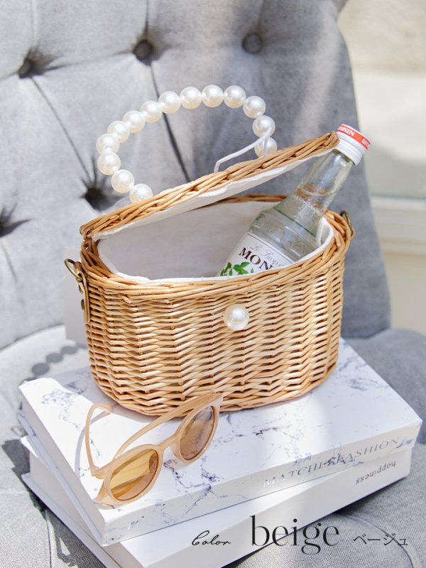 画像3: 【バッグ】パールハンドル付き編みカゴバッグ【Fサイズ/1カラー】[YMT]