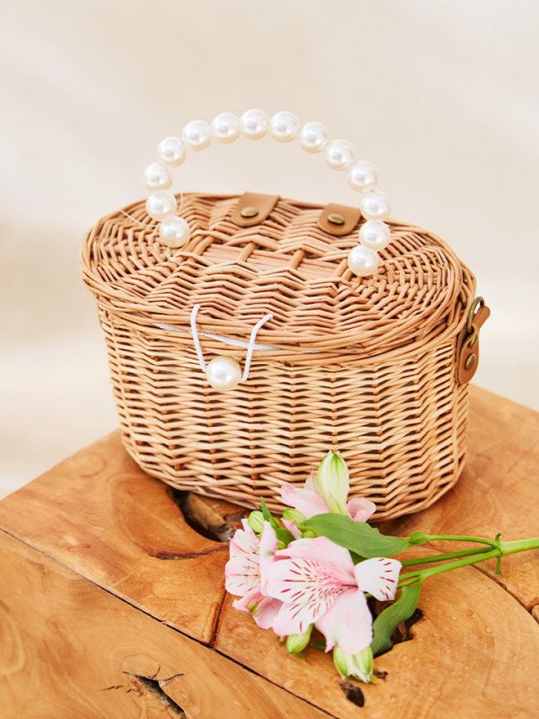 画像4: 【バッグ】パールハンドル付き編みカゴバッグ【Fサイズ/1カラー】[YMT]