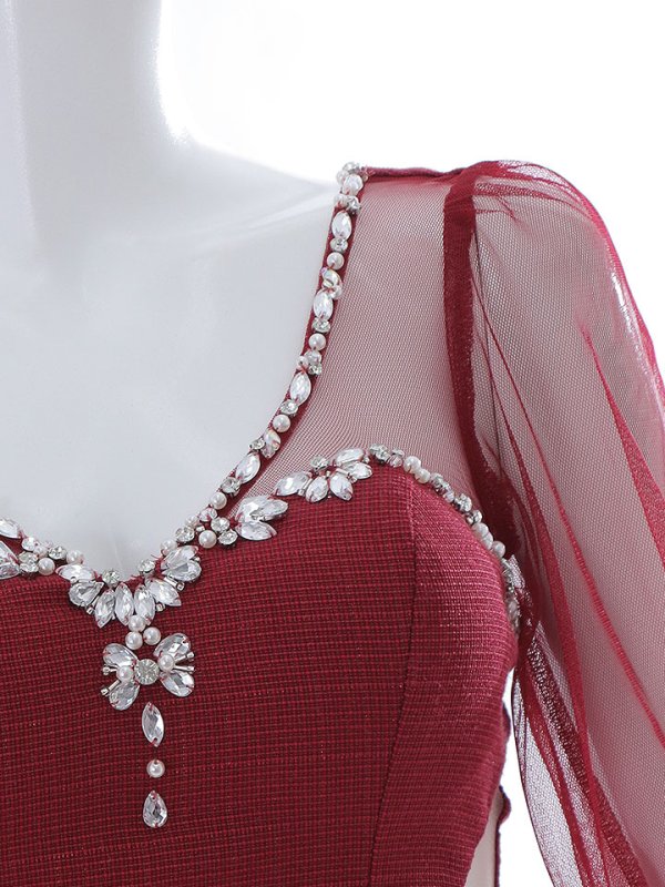 画像20: デコルテビジュードレス/チュール袖/サイド透け/シアースリット/谷間見せ/背中見せ/ミニドレス/キャバドレス【S-Lサイズ/1カラー】[HC02] 【SB】dzw