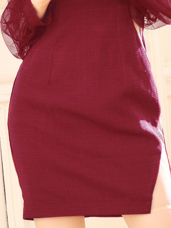 画像5: デコルテビジュードレス/チュール袖/サイド透け/シアースリット/谷間見せ/背中見せ/ミニドレス/キャバドレス【S-Lサイズ/1カラー】[HC02] 【SB】dzw