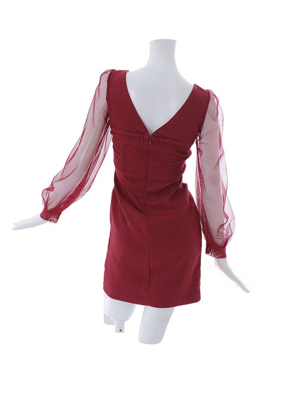 画像19: デコルテビジュードレス/チュール袖/サイド透け/シアースリット/谷間見せ/背中見せ/ミニドレス/キャバドレス【S-Lサイズ/1カラー】[HC02] 【SB】dzw