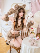 【即日発送】テディベアギンガムファーセットアップ【マリームーン】【ハロウィンコスプレ9点セット】【フリーサイズ/2カラー】[OF04]