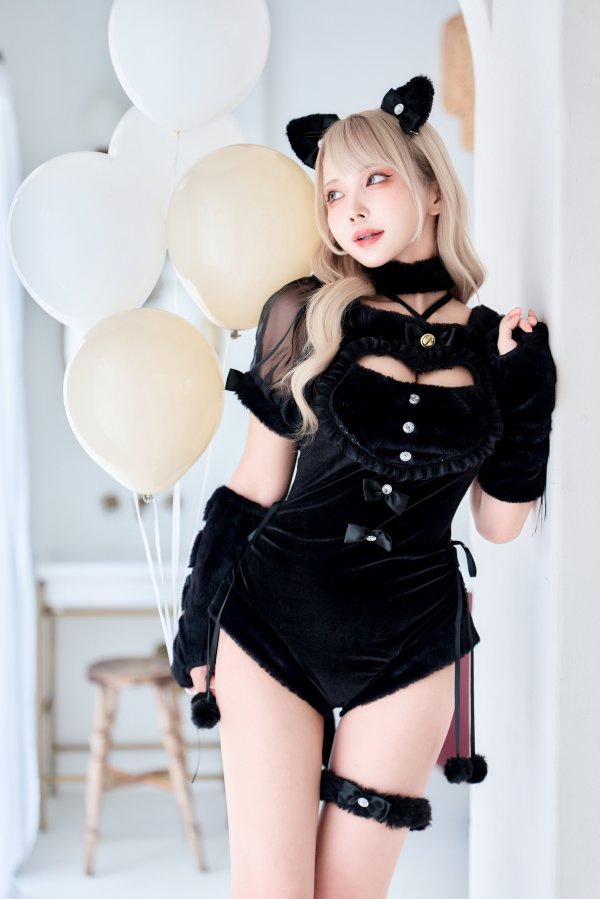 画像1: 【即日発送】【ハロウィンコスプレ9点セット】ベルベットキャットレオタード【Malymoon/マリームーン】	[HC03]