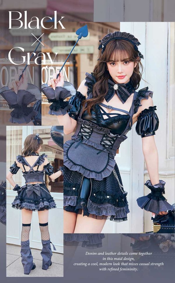 画像5: 【即日発送】レザーエッジデニムメイド【Malymoon/マリームーン】【ハロウィンコスプレ12点セット】【フリーサイズ/ワンカラー】[HC03]