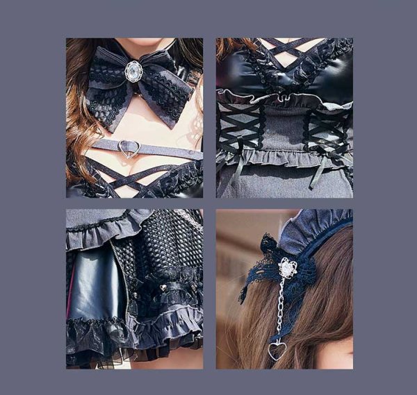 画像4: 【即日発送】レザーエッジデニムメイド【Malymoon/マリームーン】【ハロウィンコスプレ12点セット】【フリーサイズ/ワンカラー】[HC03]