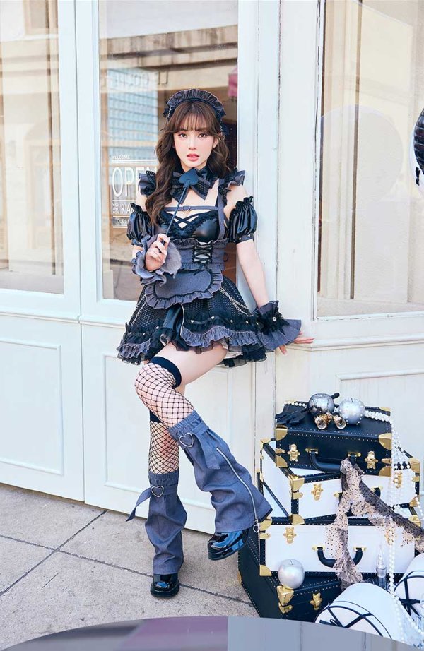 画像1: 【即日発送】レザーエッジデニムメイド【Malymoon/マリームーン】【ハロウィンコスプレ12点セット】【フリーサイズ/ワンカラー】[HC03]