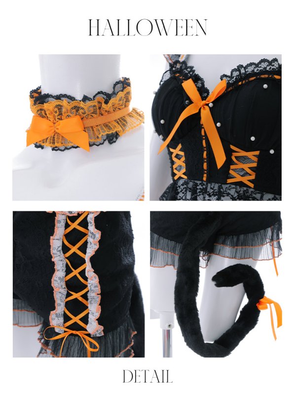 画像22: 【SALE!!】【即日発送】【ハロウィン】パールレースキャットセットアップ【コスプレ6点セット】【XS-Mサイズ/2カラー】[OF01]