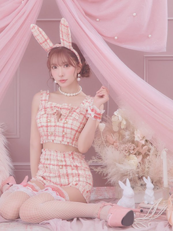 画像18: 【SALE!!】【即日発送】【ハロウィン】ツイードバニーリボンセットアップ（パンツ）【コスプレ6点セット】 【XS-Mサイズ/2カラー】[OF04]