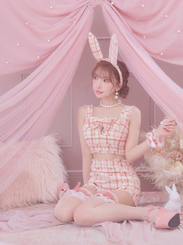 画像21: 【SALE!!】【即日発送】【ハロウィン】ツイードバニーリボンセットアップ（パンツ）【コスプレ6点セット】 【XS-Mサイズ/2カラー】[OF04]