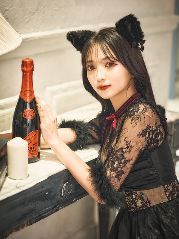 画像13: 【SALE!!】【即日発送！】【ハロウィン】 黒猫シアーレースワンピース 【コスプレ5点セット】 【S-XLサイズ/1カラー】[HC03]