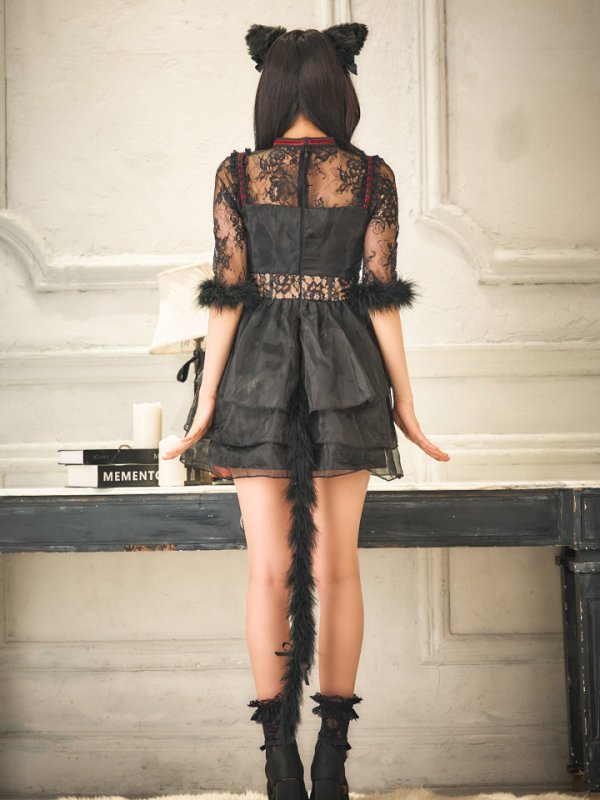 画像16: 【SALE!!】【即日発送！】【ハロウィン】 黒猫シアーレースワンピース 【コスプレ5点セット】 【S-XLサイズ/1カラー】[HC03]