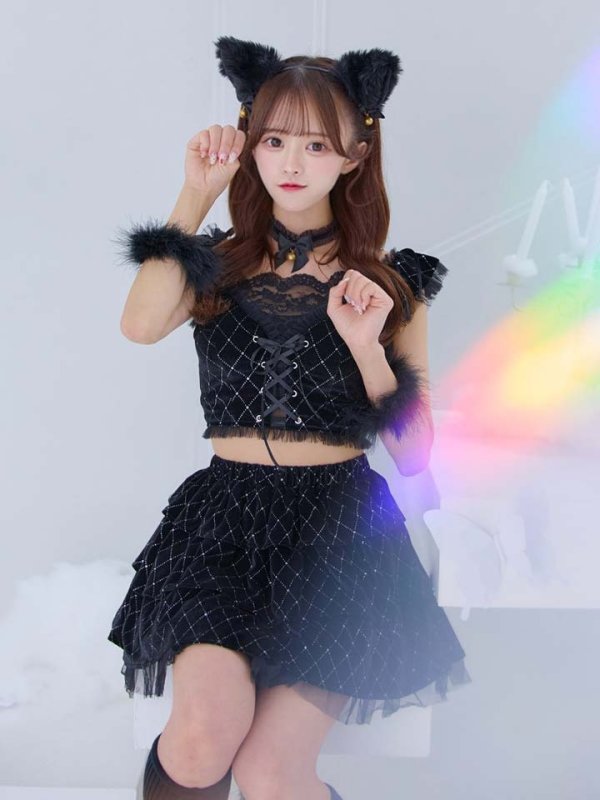 画像4: 【即日発送】【ハロウィン】キャットオフショルビジューセットアップ【コスプレ6点セット】【XS-Lサイズ/3カラー】[HC03]