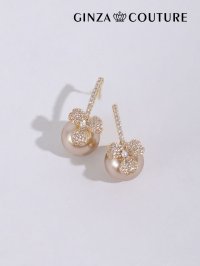 【アクセサリー：ピアス】【ERUKEI エルケイ】フラワーモチーフビジュー＆パールピアス[OF02]