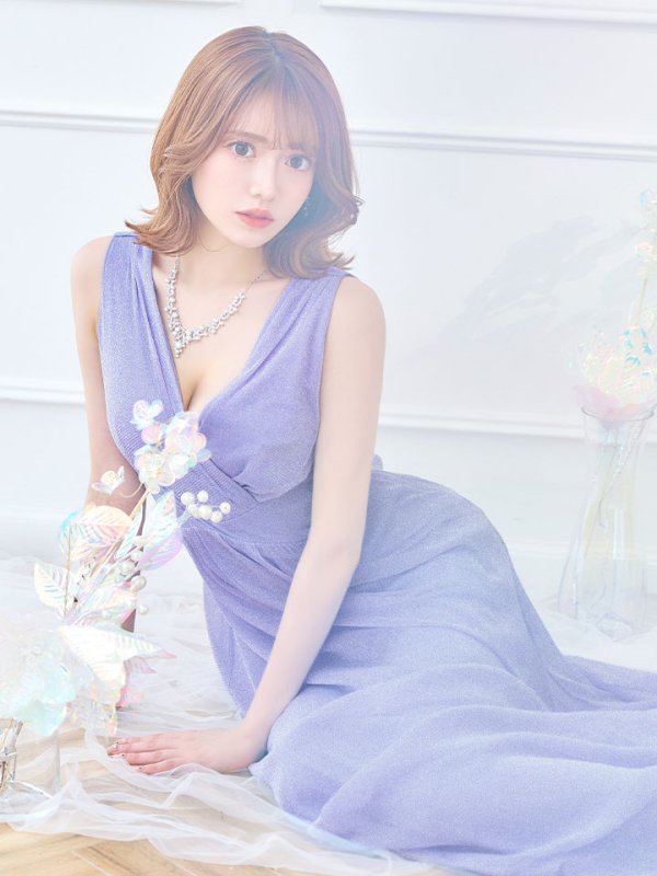 画像4: グリッターラメロングドレス/カシュクール/ノースリーブ/谷間見せ/背中隠し/キャバドレス【S-XLサイズ/2カラー】[OF03B]