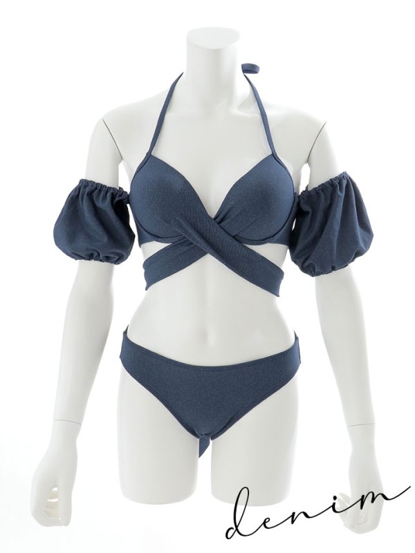 画像46: 【即日発送】【ビキニ】【水着】オフショルデニムビキニ 2点セット [YMT]