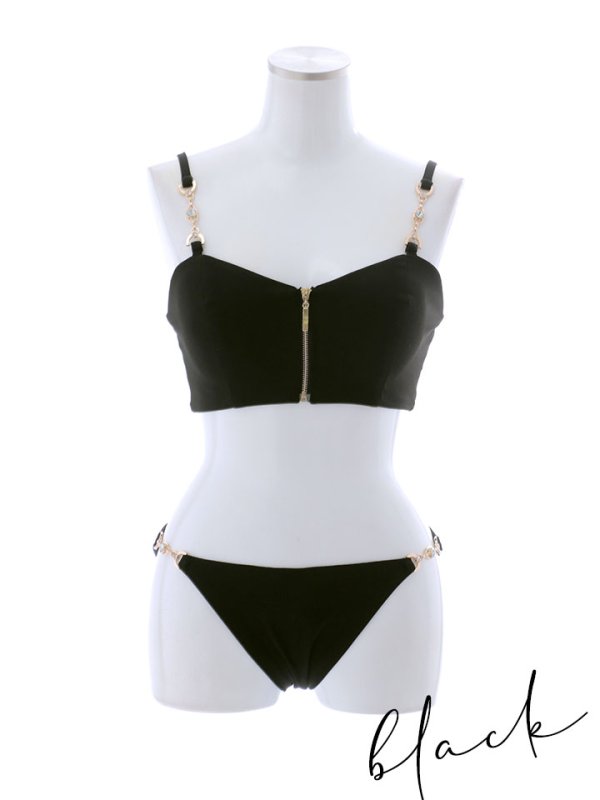 画像21: 【即日発送】【ビキニ】【水着】フロントジップビジューチェーンビキニ 2点セット [YMT]