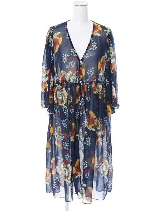 画像3: 【即日発送】値下げ！【水着小物：カーディガン】ボタニカルフラワーシフォンカーディガン[YMT]