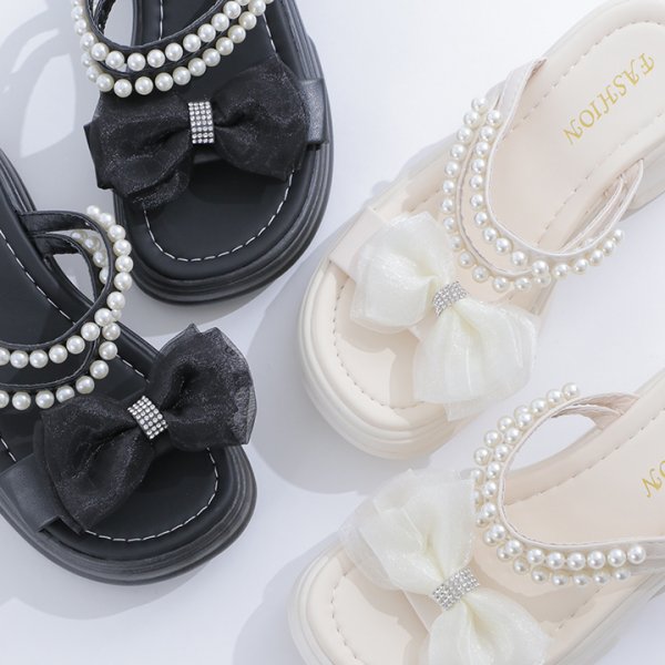 画像3: 【即日発送】【水着小物：ビーチサンダル】パール付き/ リボン/ 厚底サンダル[YMT]
