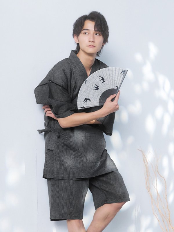 画像2: 【即日発送】【メンズ甚平】ダークグレー甚平【甚平・下駄セット】[OF04]