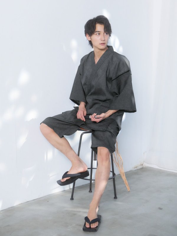 画像6: 【即日発送】【メンズ甚平】ダークグレー甚平【甚平・下駄セット】[OF04]