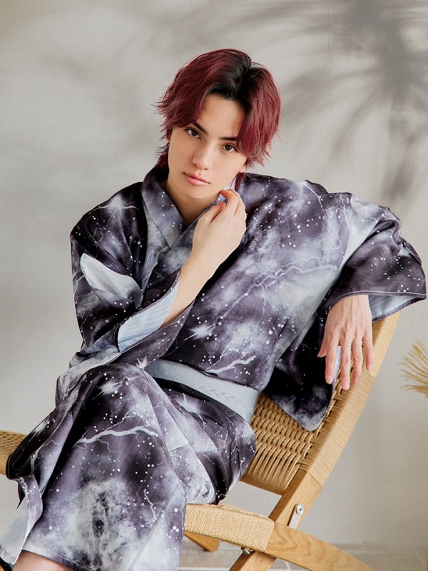 画像10: 【即日発送！】【メンズ浴衣】モノトーン×雷浴衣【浴衣３点セット 浴衣/帯/下駄】[YMT]