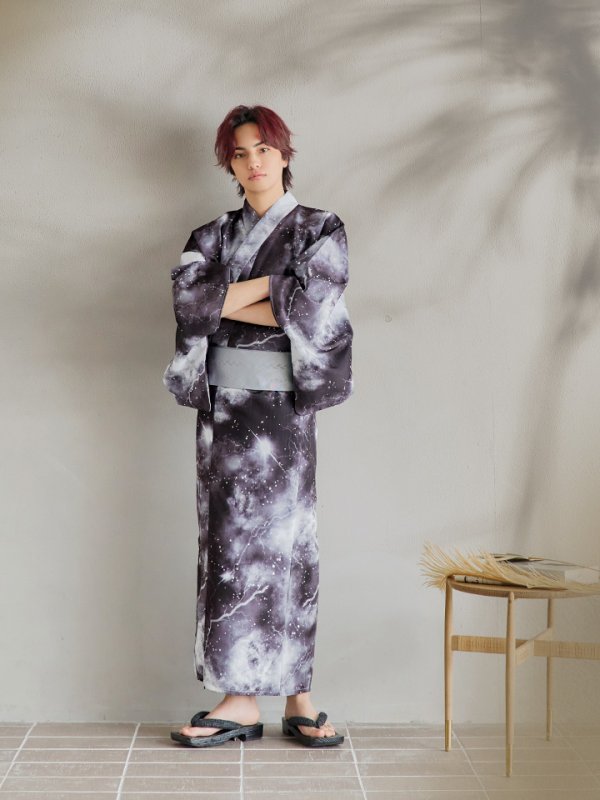 画像11: 【即日発送！】【メンズ浴衣】モノトーン×雷浴衣【浴衣３点セット 浴衣/帯/下駄】[YMT]