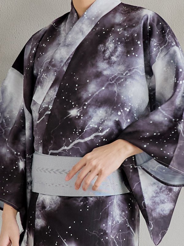 画像15: 【即日発送！】【メンズ浴衣】モノトーン×雷浴衣【浴衣３点セット 浴衣/帯/下駄】[YMT]