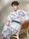 【即日発送！】【メンズ浴衣】ホワイト×ブラック線画浴衣【浴衣・帯・下駄セット】 OBI-MS-004-wk-1-B [YMT]