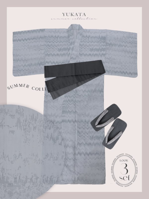 画像16: 【即日発送】【メンズ浴衣】グレイッシュニュアンス紳士浴衣 【浴衣３点セット 浴衣/帯/下駄】[YMT]