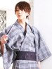 画像4: 【浴衣セット】グレー地格子柄メンズ浴衣【浴衣３点セット 浴衣/帯/下駄】（OBI-MS-001-ok-10-B）[HC02]