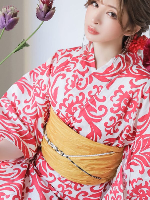 画像5: 【即日発送】【浴衣SALE】SALE!【浴衣】sugar&Jewelsオリジナルデザイン!紅緋×ダマスク浴衣浴衣セット【浴衣3点セット浴衣/帯/下駄】【YMT】