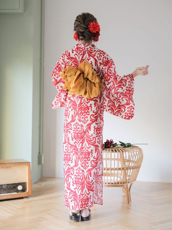 画像8: 【即日発送】【浴衣SALE】SALE!【浴衣】sugar&Jewelsオリジナルデザイン!紅緋×ダマスク浴衣浴衣セット【浴衣3点セット浴衣/帯/下駄】【YMT】