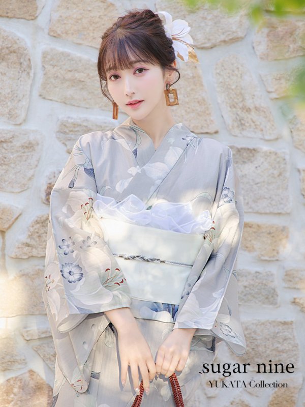 画像3: 【即日発送！】【浴衣】グレー地×可憐に咲き誇る百合浴衣  【浴衣３点セット 浴衣/帯/下駄】[YMT]