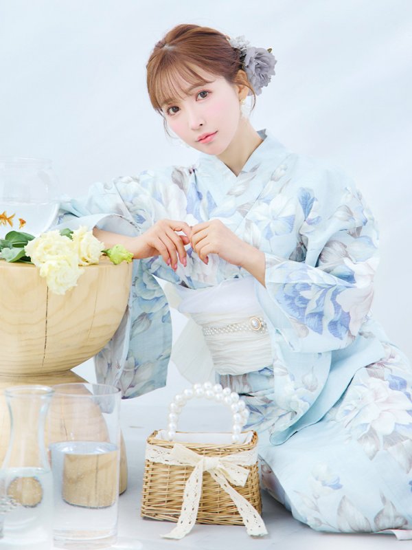 画像14: 【即日発送】クラシカルローズブルー浴衣  【浴衣３点セット 浴衣/帯/下駄】[YMT]