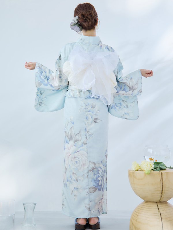 画像18: 【即日発送】クラシカルローズブルー浴衣  【浴衣３点セット 浴衣/帯/下駄】[YMT]